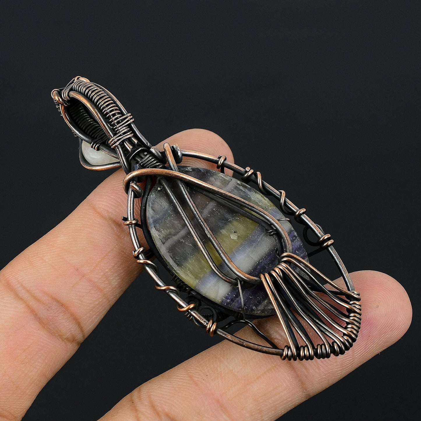 Green Purple Fluorite Gemstone Pendant