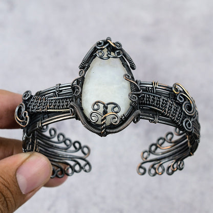 Rainbow Moonstone Gemstone Copper Bangle