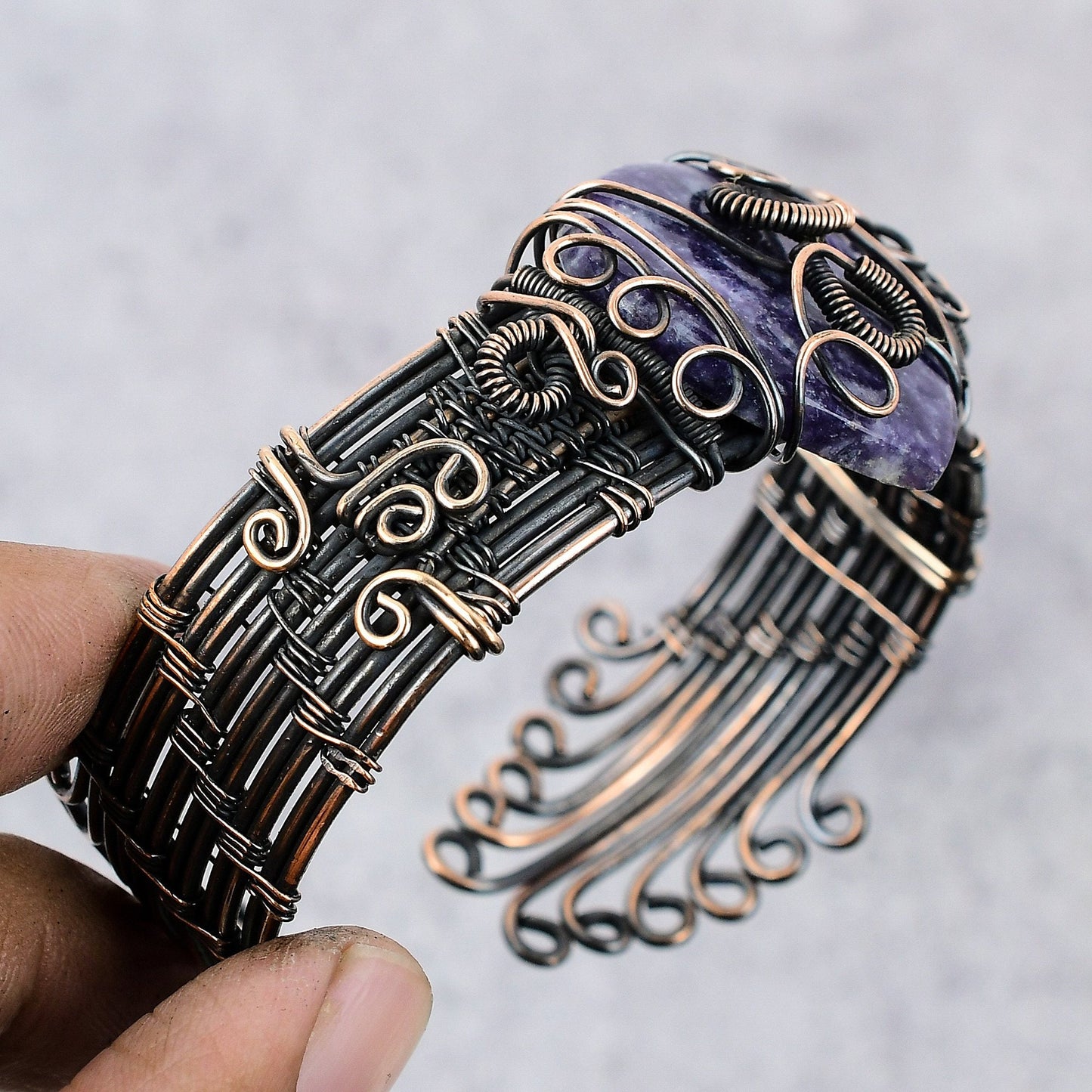Purple Amethyst Gemstone Copper Cuff Bracelet