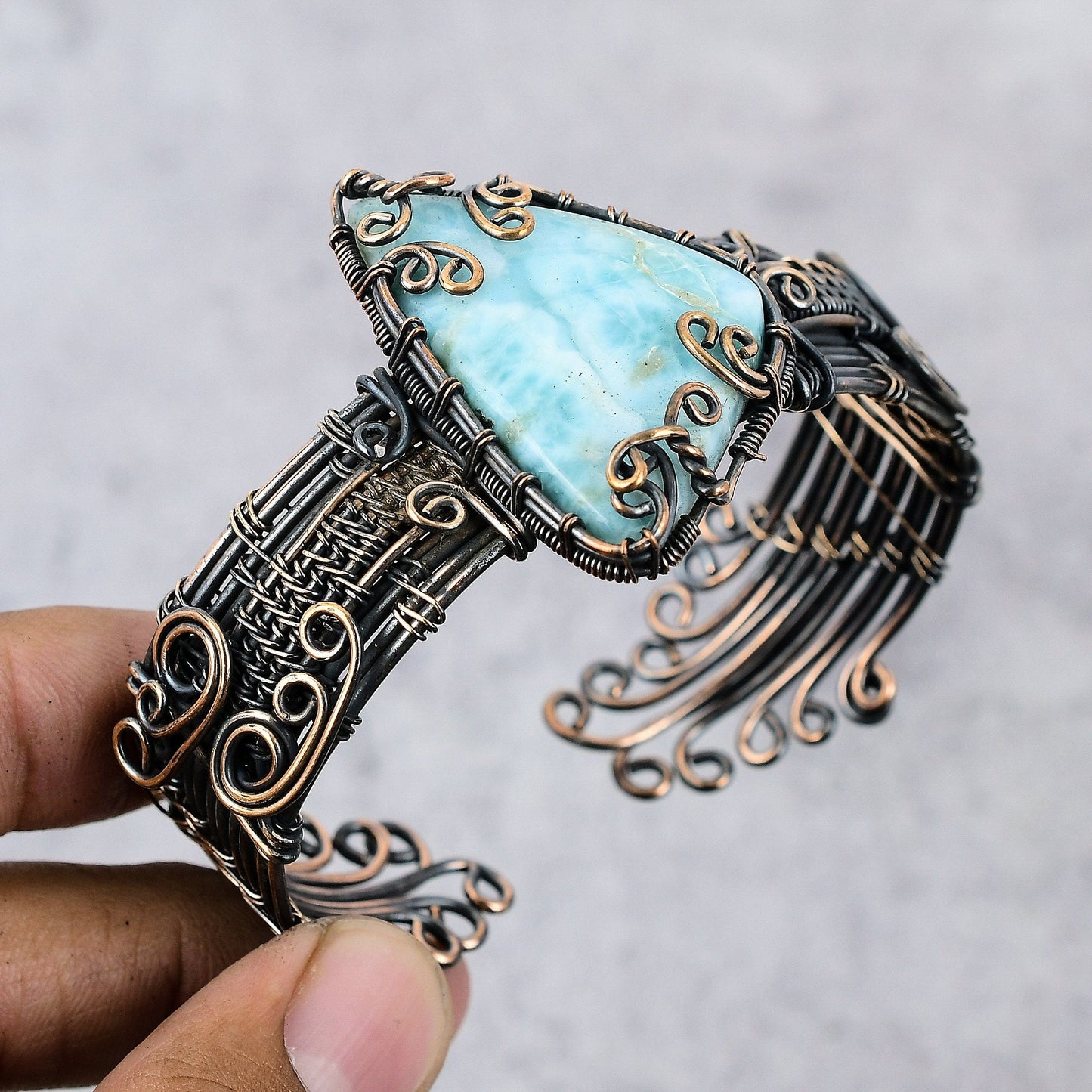Blue Larimar Gemstone Cuff Bracelet