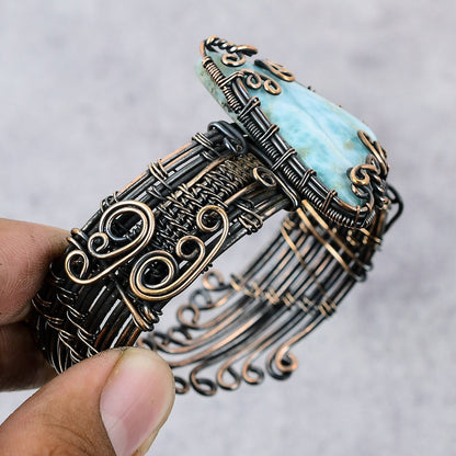 Blue Larimar Gemstone Cuff Bracelet