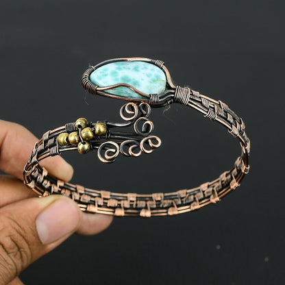 Blue Larimar Gemstone Cuff Bracelet