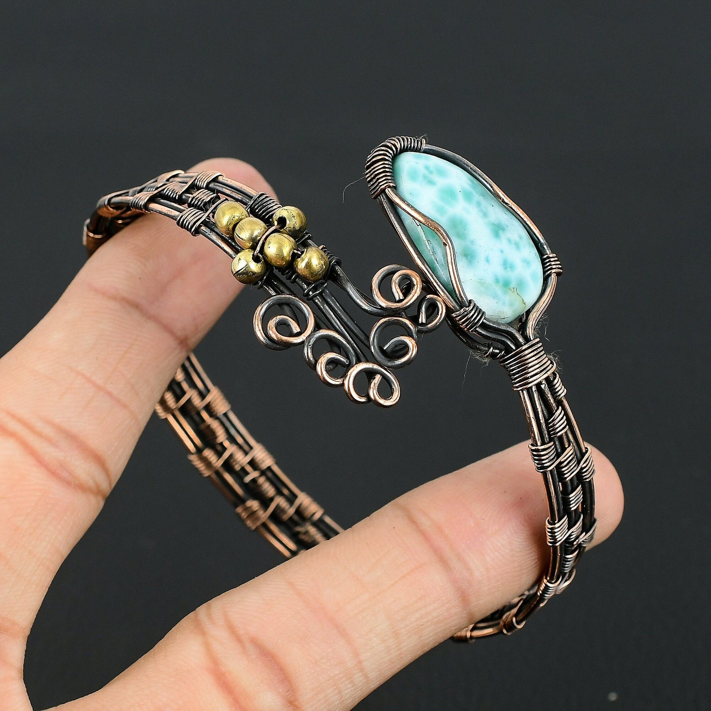 Blue Larimar Gemstone Cuff Bracelet