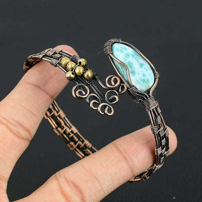 Blue Larimar Gemstone Cuff Bracelet