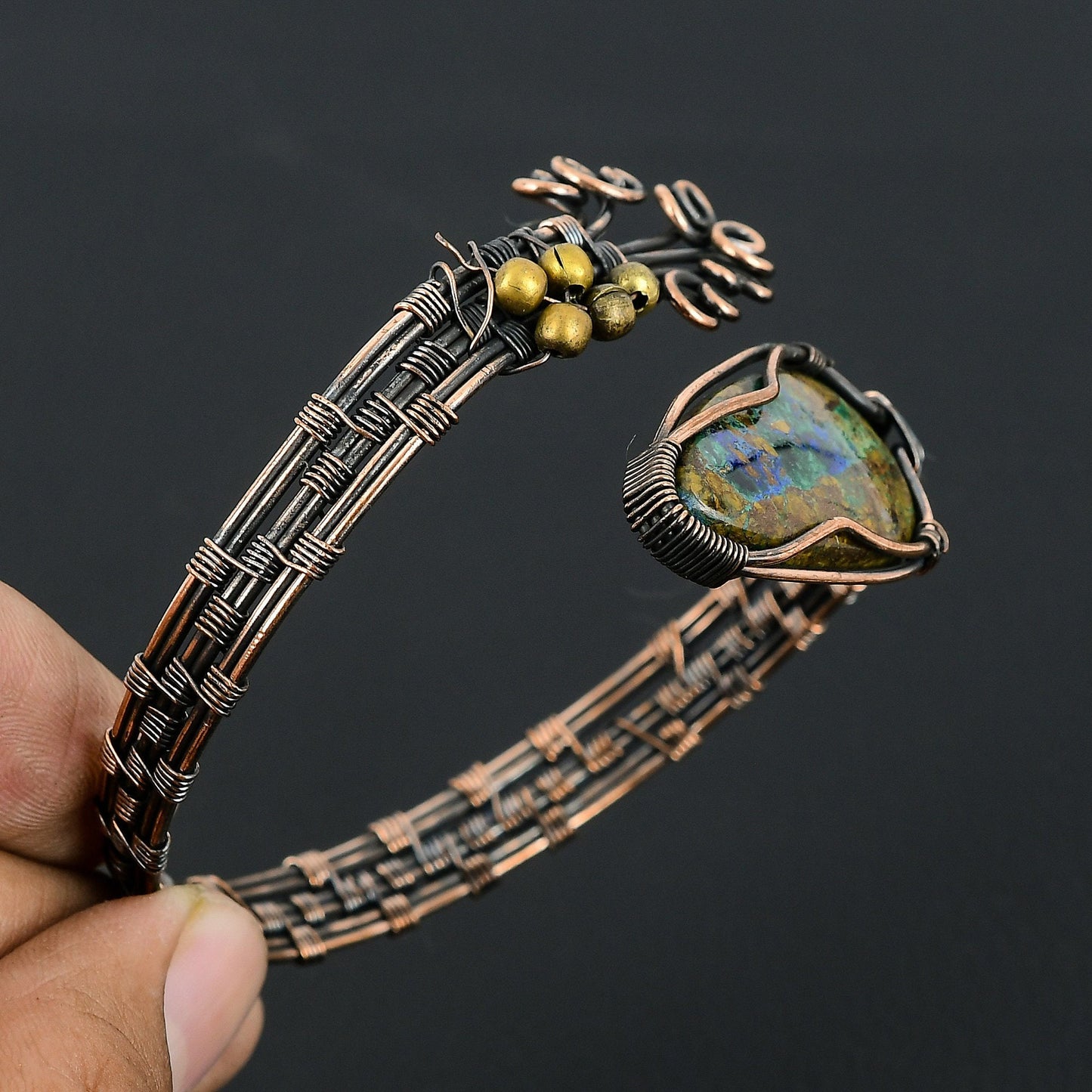 Blue Azurite Gemstone Cuff Bracelet