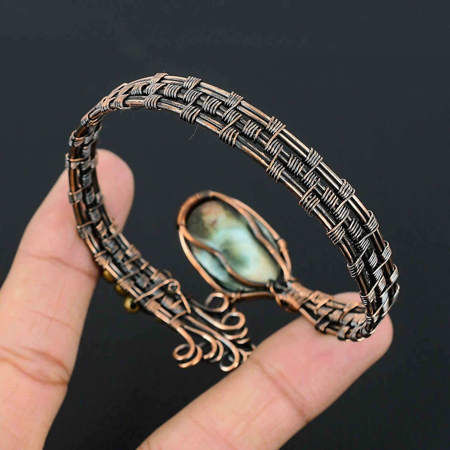 Blue Larimar Gemstone Copper Cuff Bracelet