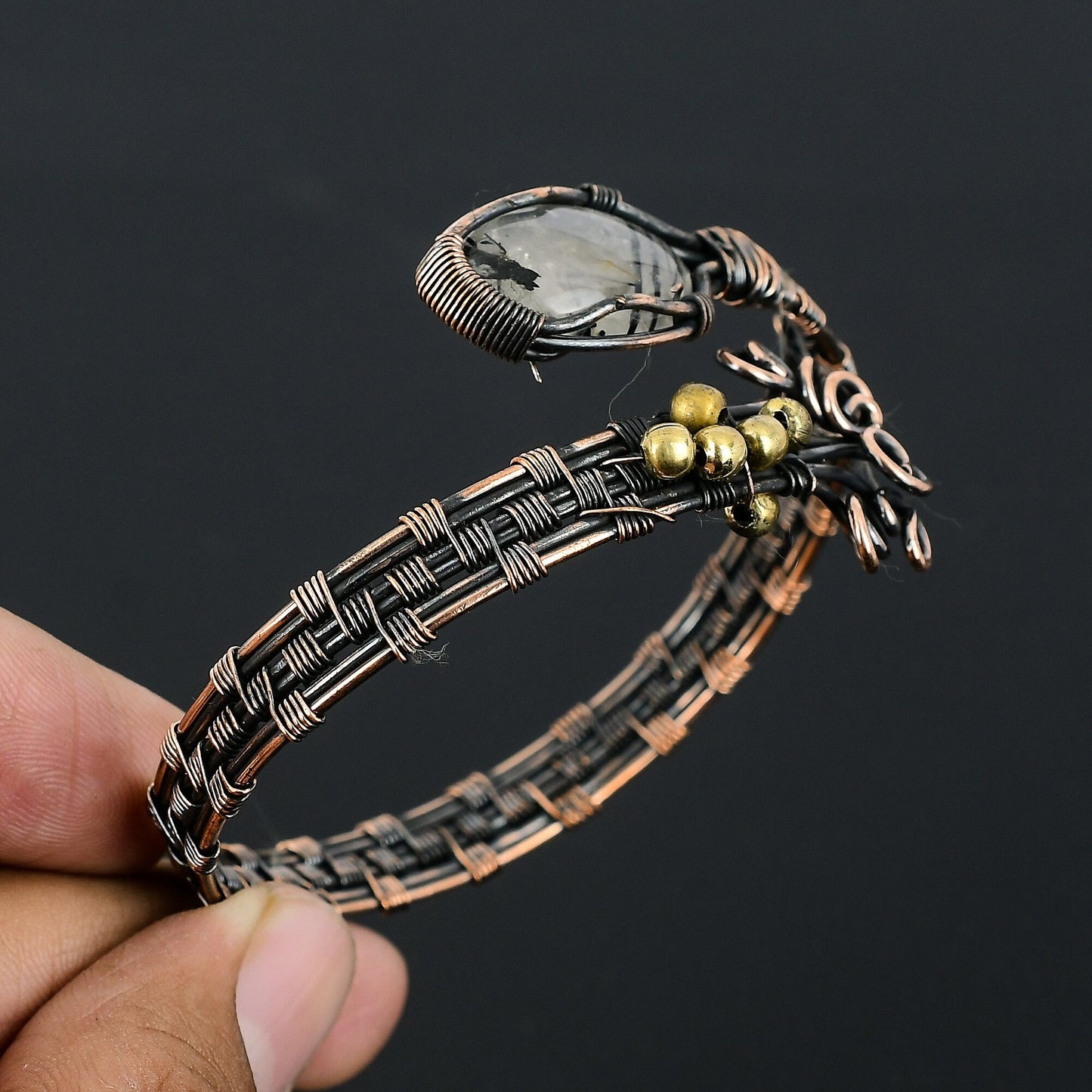 Black Rutile Gemstone Cuff Bracelet