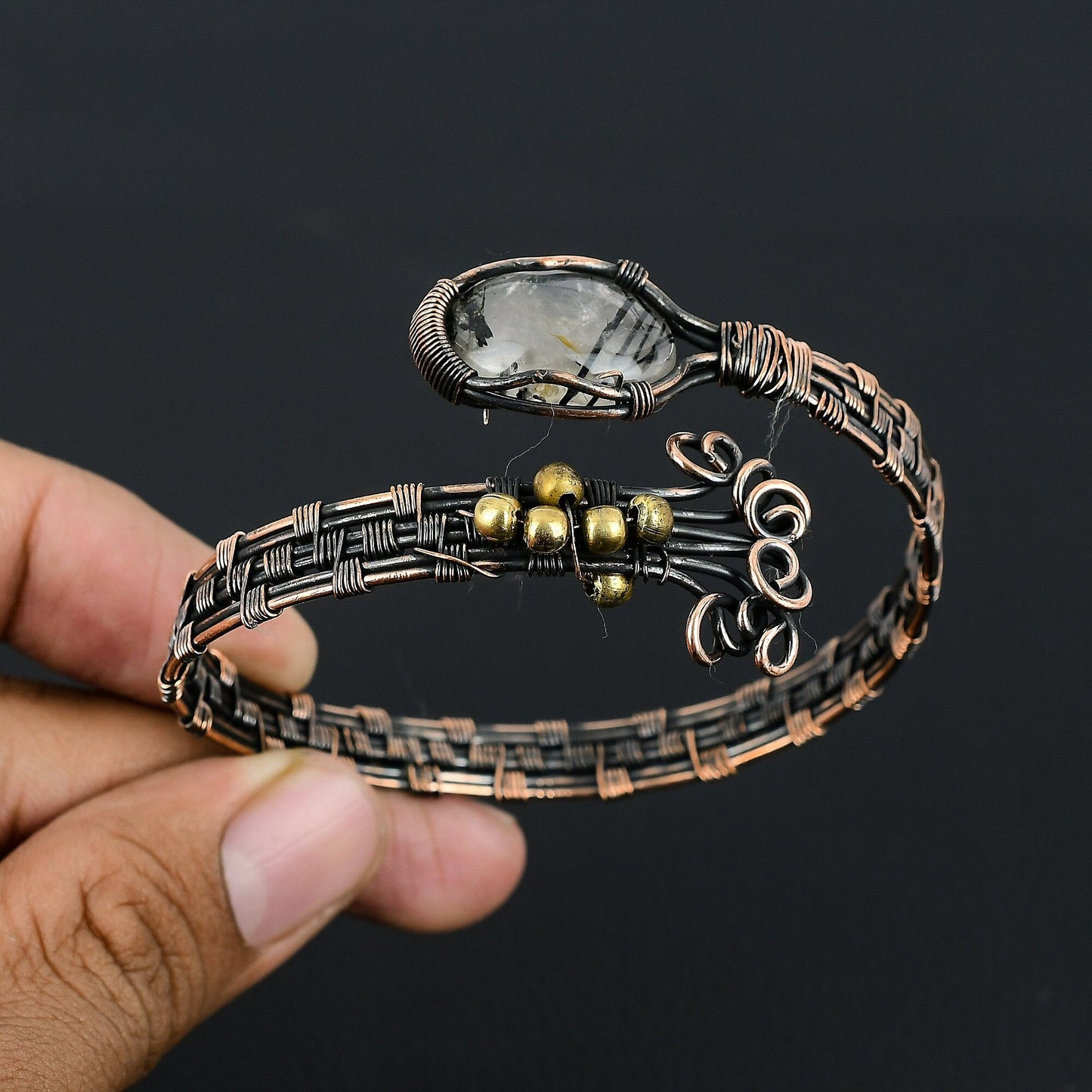 Black Rutile Gemstone Cuff Bracelet