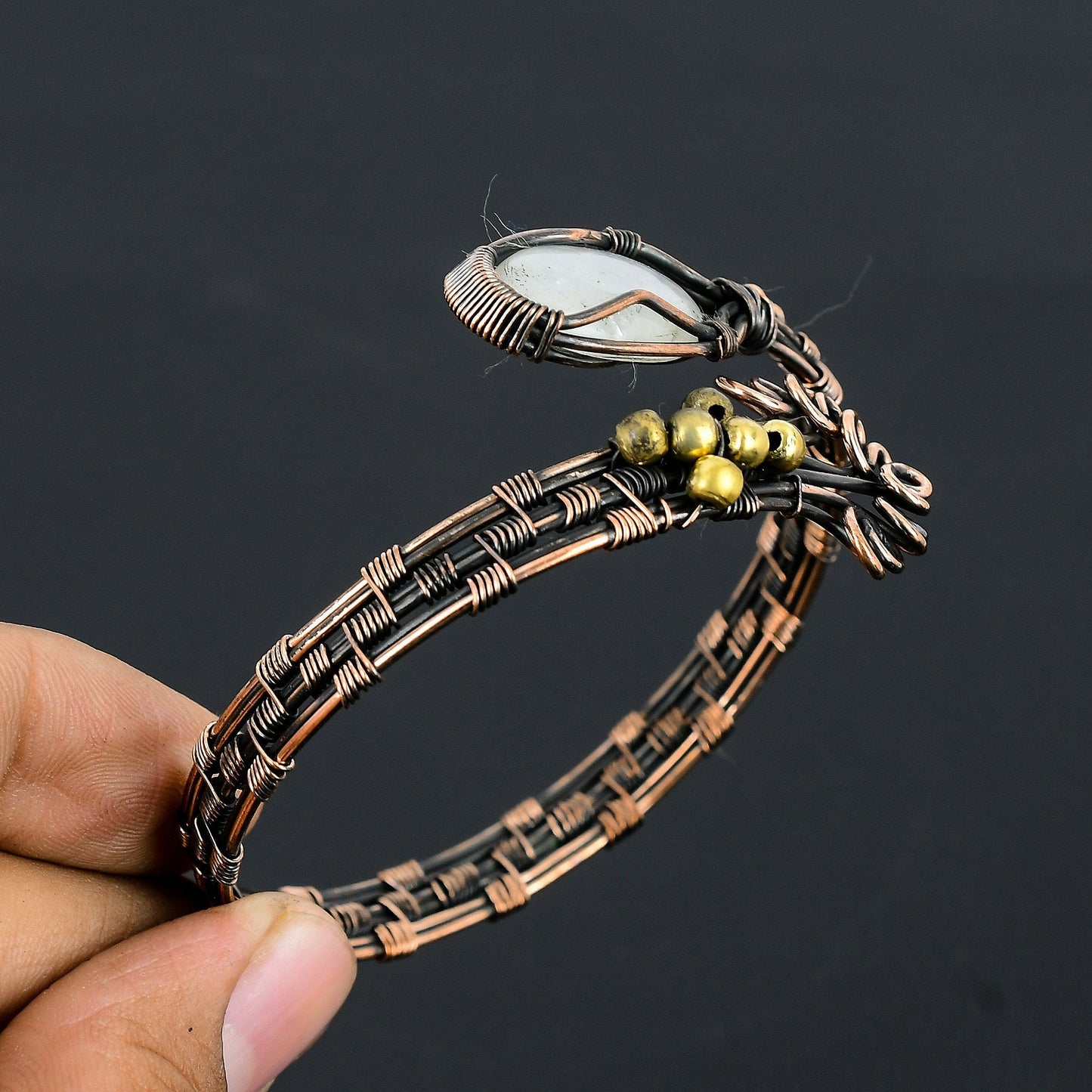 White Moonstone Gemstone Copper Cuff Bracelet