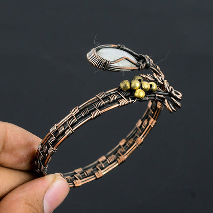 White Moonstone Gemstone Copper Cuff Bracelet