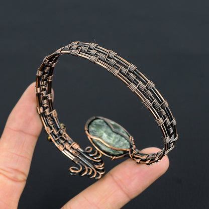 Green Seraphinite Gemstone Copper Cuff Bracelet