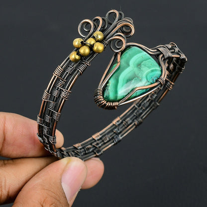 Green Malachite Gemstone Cuff Bracelet
