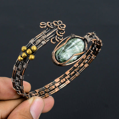 Green Seraphinite Gemstone Copper Cuff Bracelet