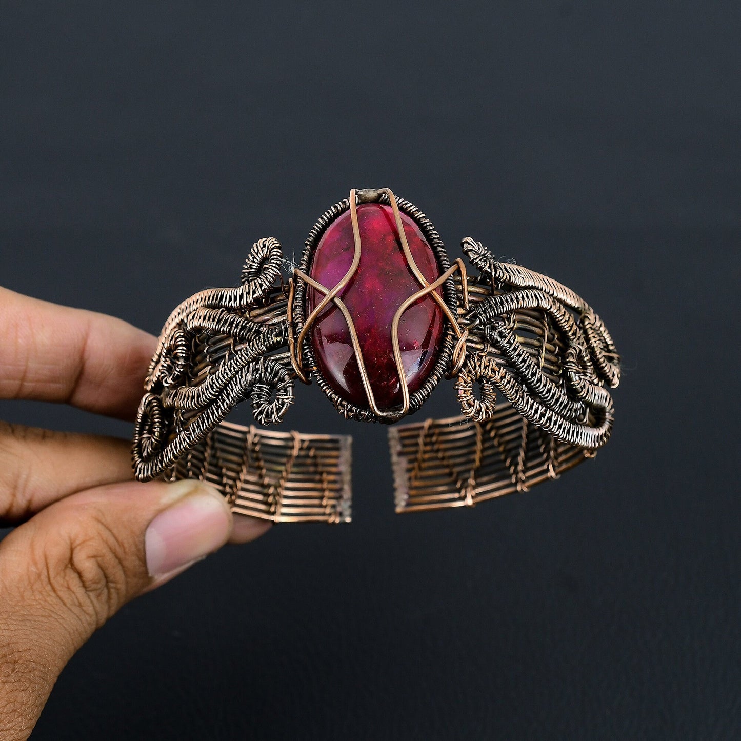 Red Flash Labradorite Gemstone Cuff Bracelet