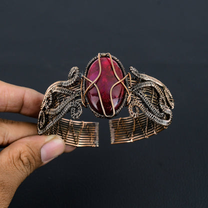 Red Flash Labradorite Gemstone Cuff Bracelet