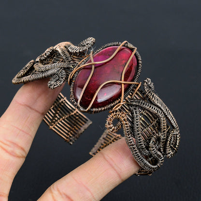 Red Flash Labradorite Gemstone Cuff Bracelet