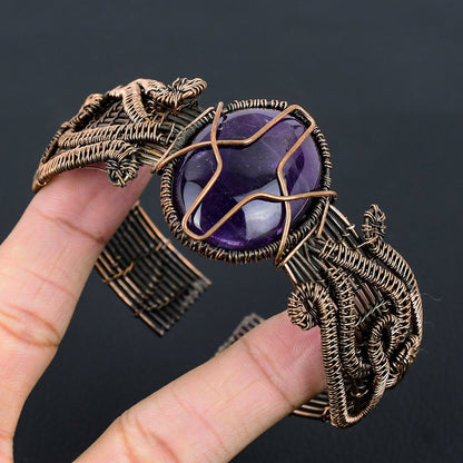Purple Amethyst Gemstone Copper Cuff Bracelet