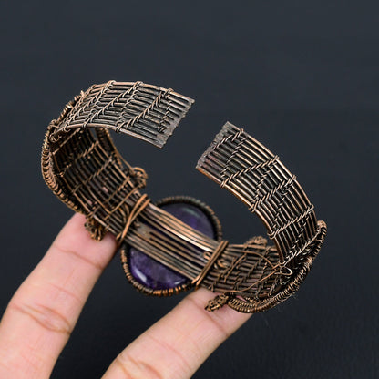 Purple Amethyst Gemstone Copper Cuff Bracelet