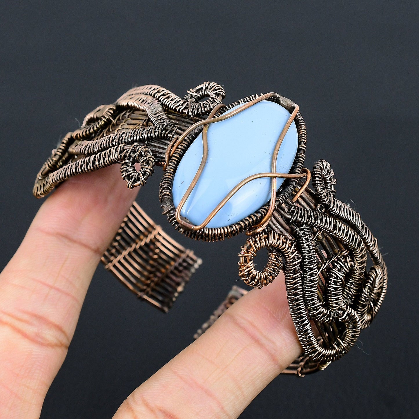 Blue Owyhee Opal Gemstone Cuff Bracelet