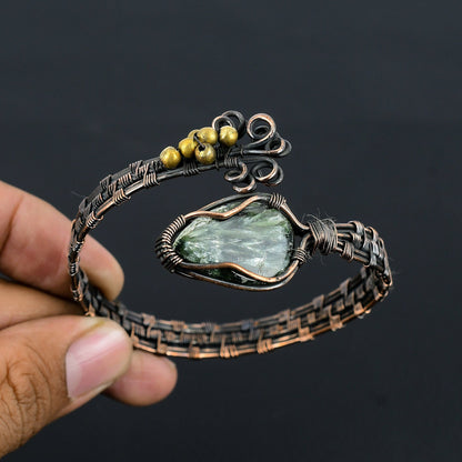 Green Seraphinite Gemstone Copper Cuff Bracelet
