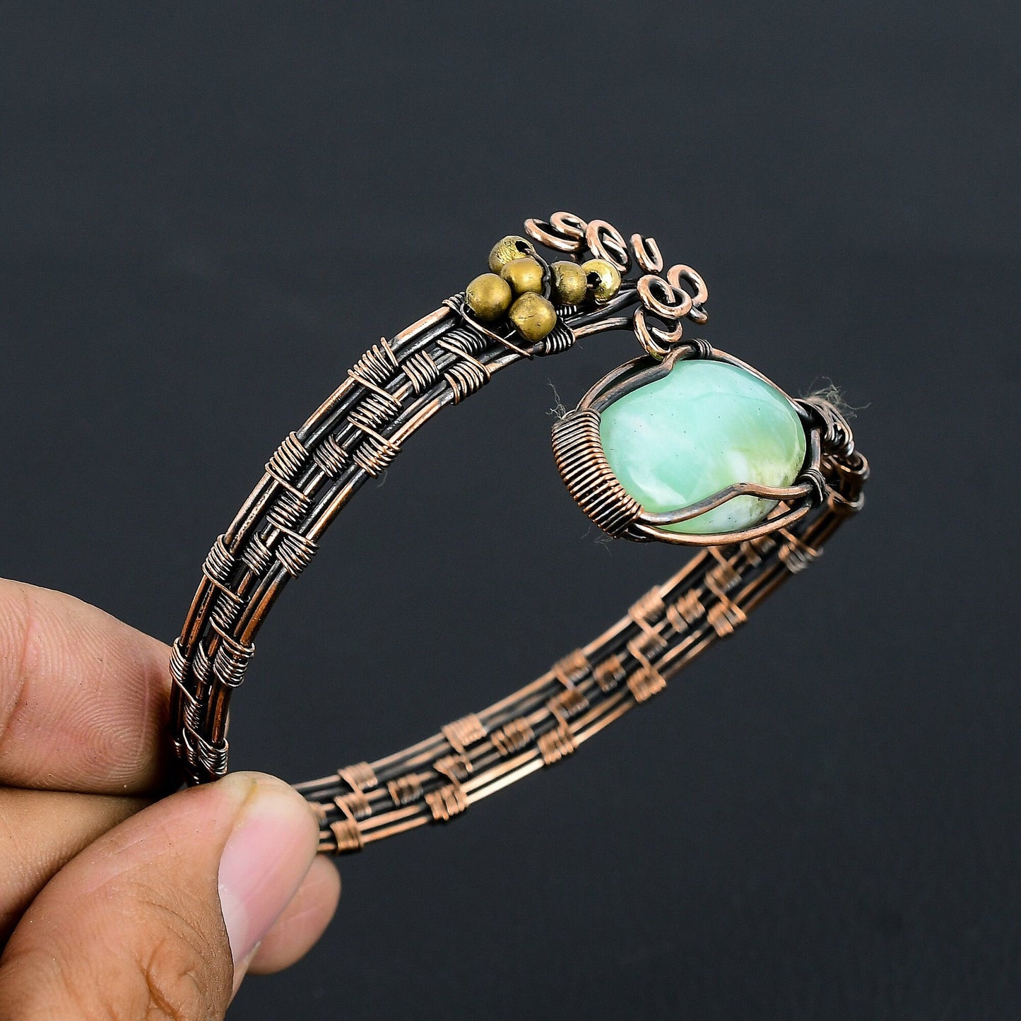 Lemon Yellow Chrysoprase Gemstone Cuff Bracelet