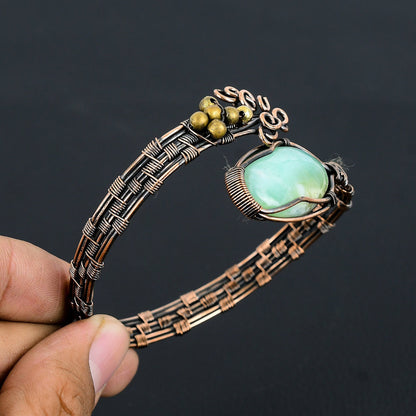 Lemon Yellow Chrysoprase Gemstone Cuff Bracelet
