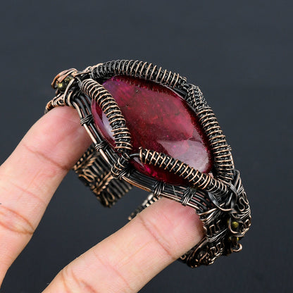 Red Flash Labradorite Gemstone Cuff Bracelet