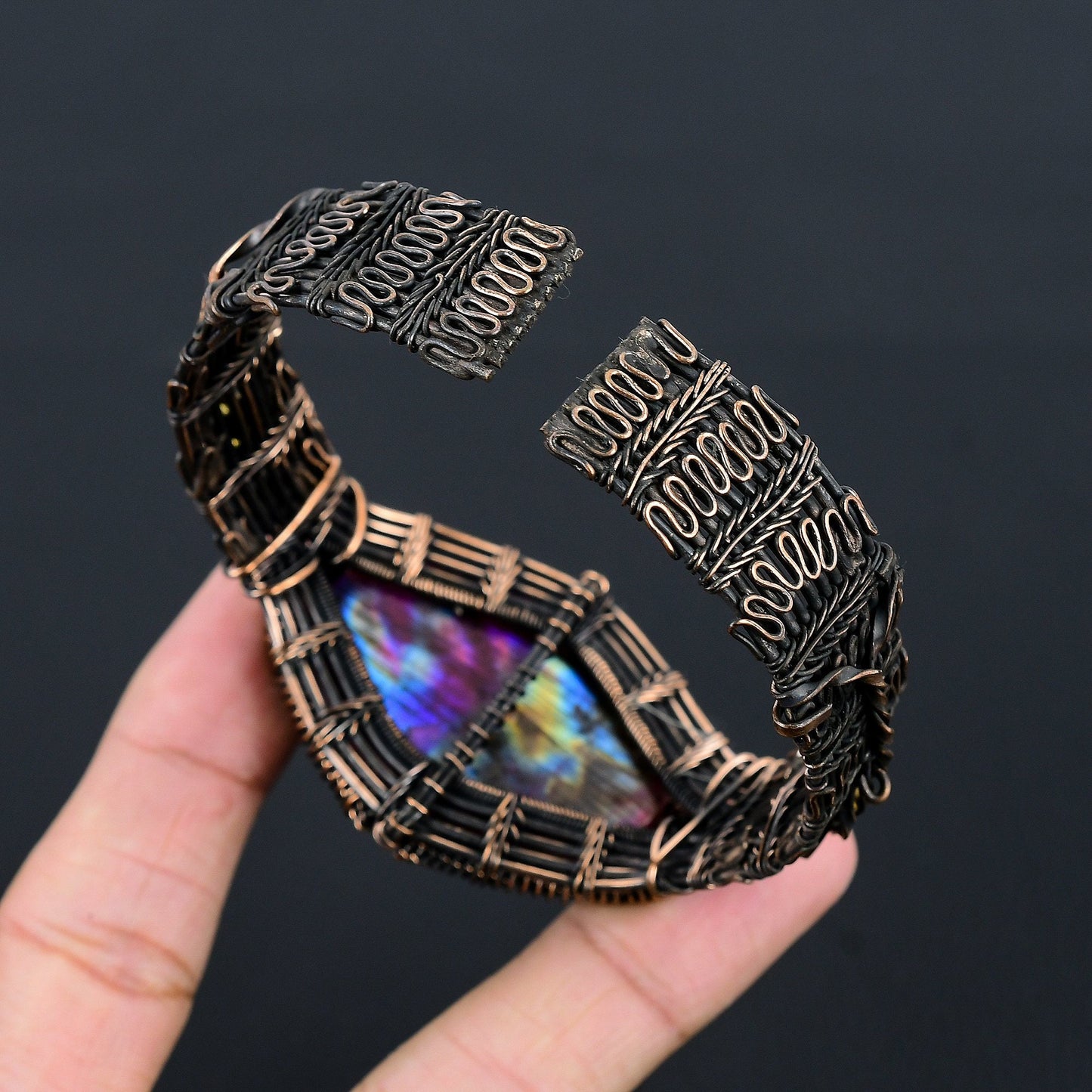 Red Flash Labradorite Gemstone Cuff Bracelet