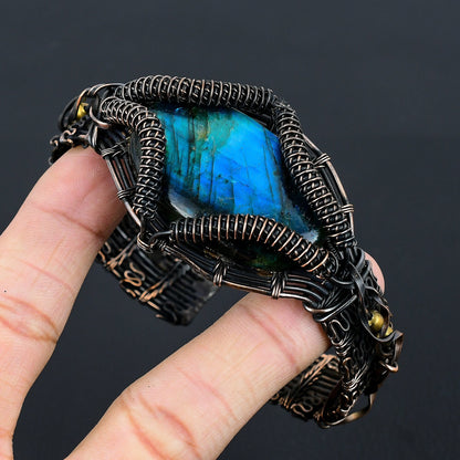 Blue Labradorite Gemstone Copper Cuff