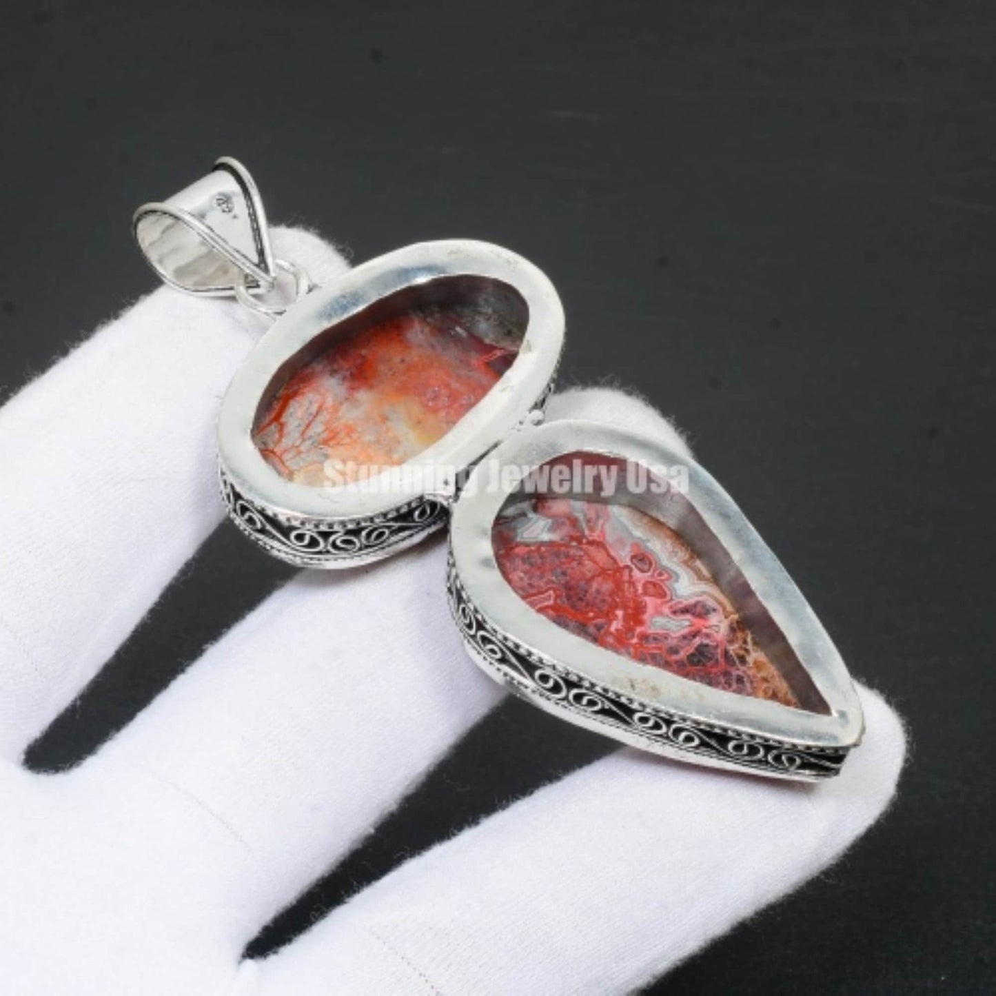 Red Laguna Lace Agate Gemstone Pendant