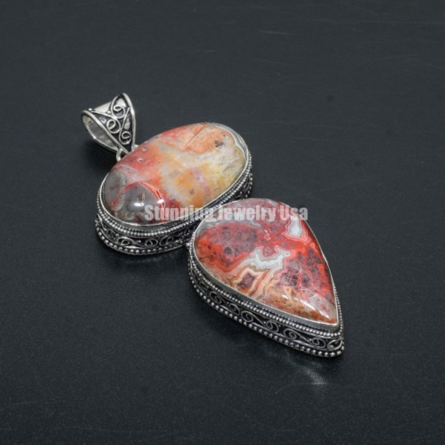 Red Laguna Lace Agate Gemstone Pendant