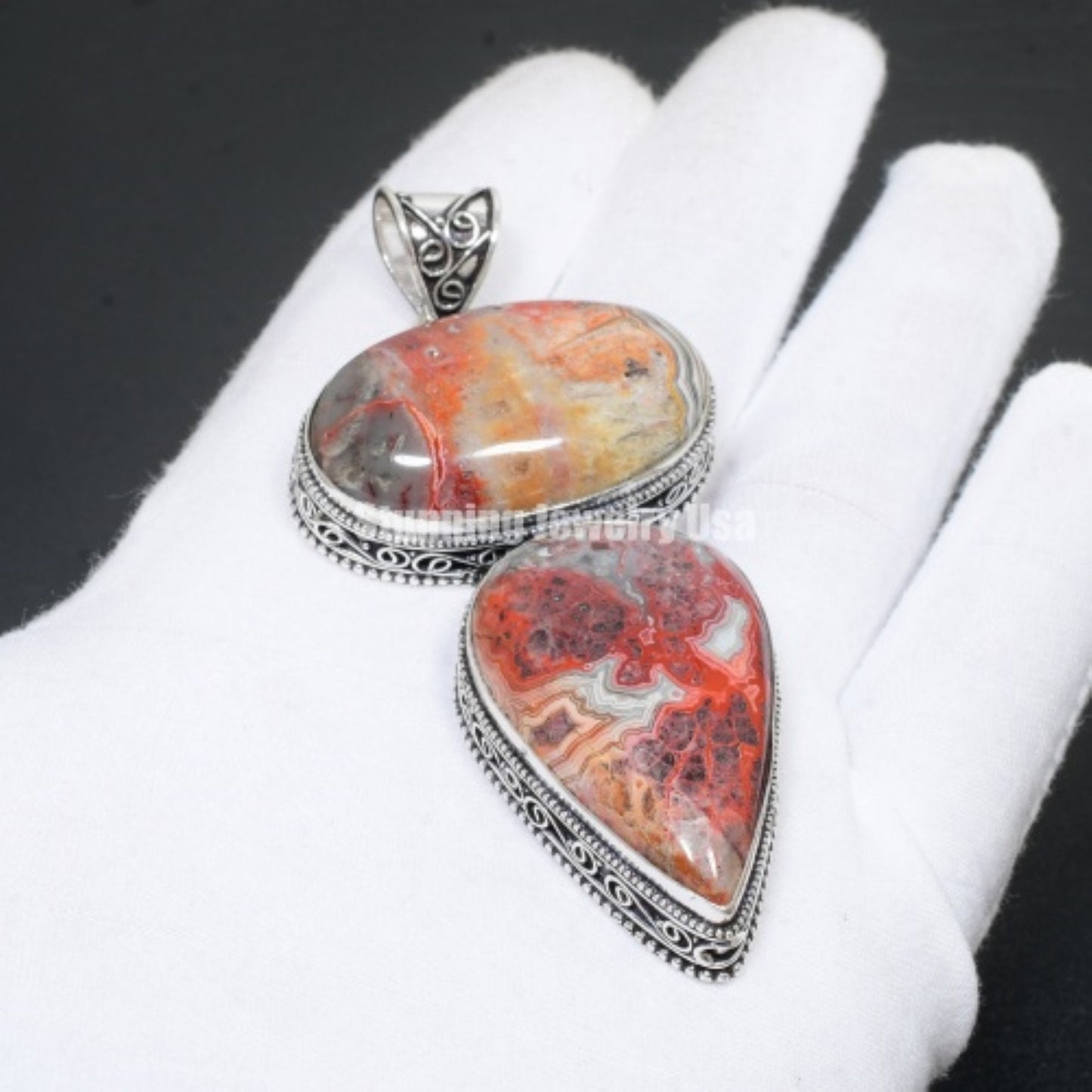 Red Laguna Lace Agate Gemstone Pendant