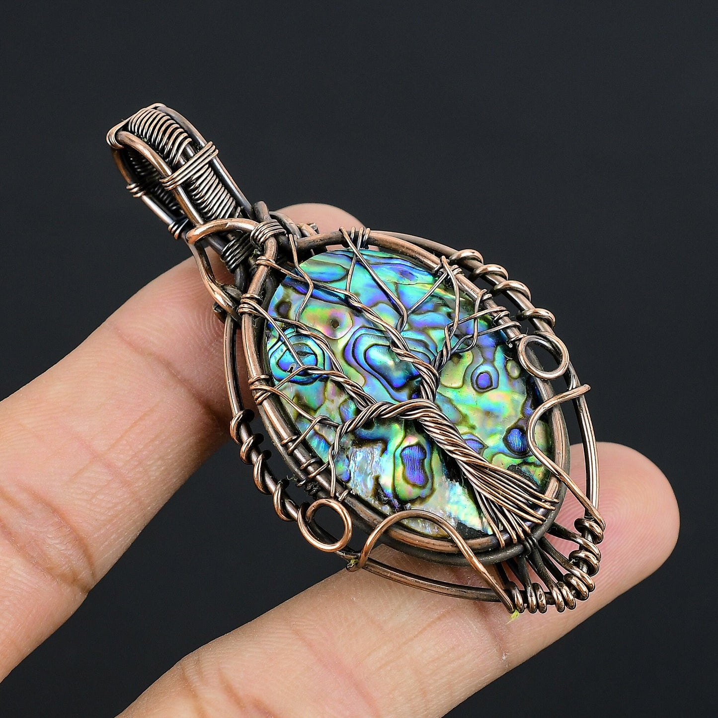 Iridescent Blue-Green Abalone Shell Gemstone Pendant