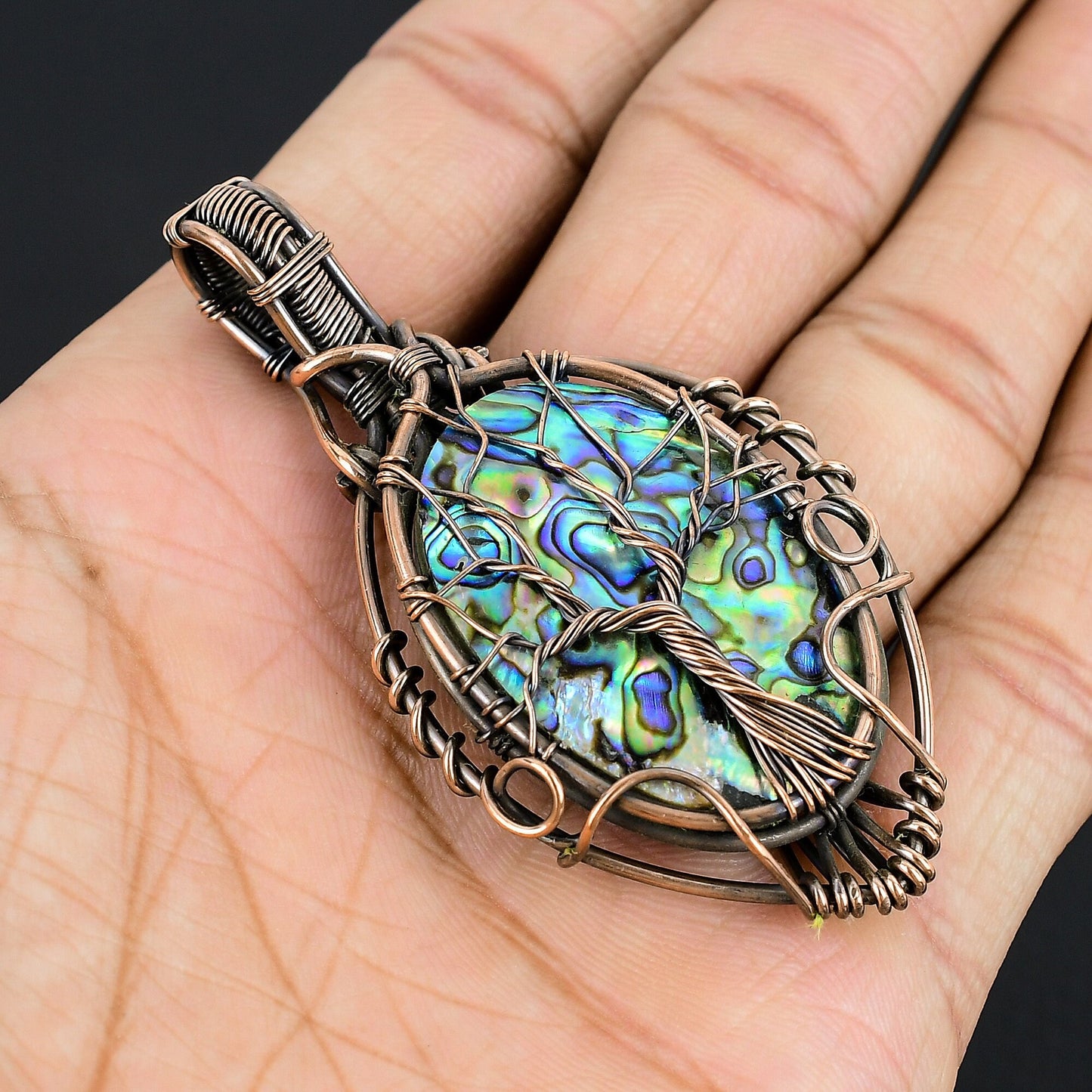 Iridescent Blue-Green Abalone Shell Gemstone Pendant