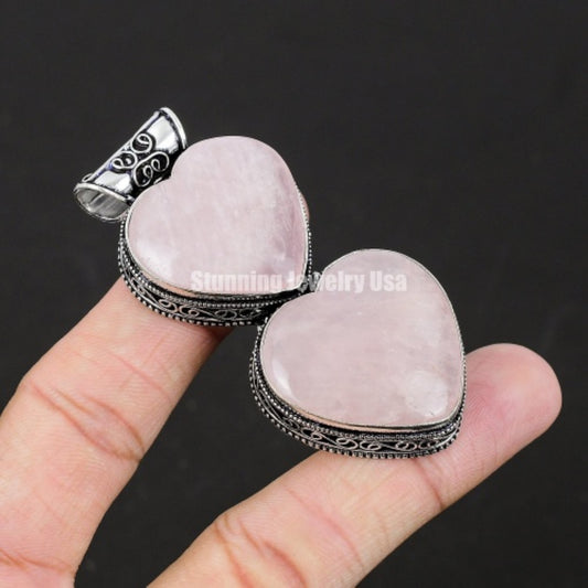 Pink Rose Quartz Heart Pendant