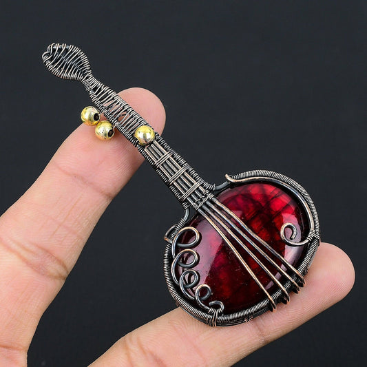 Red Labradorite Gemstone Guitar Pendant