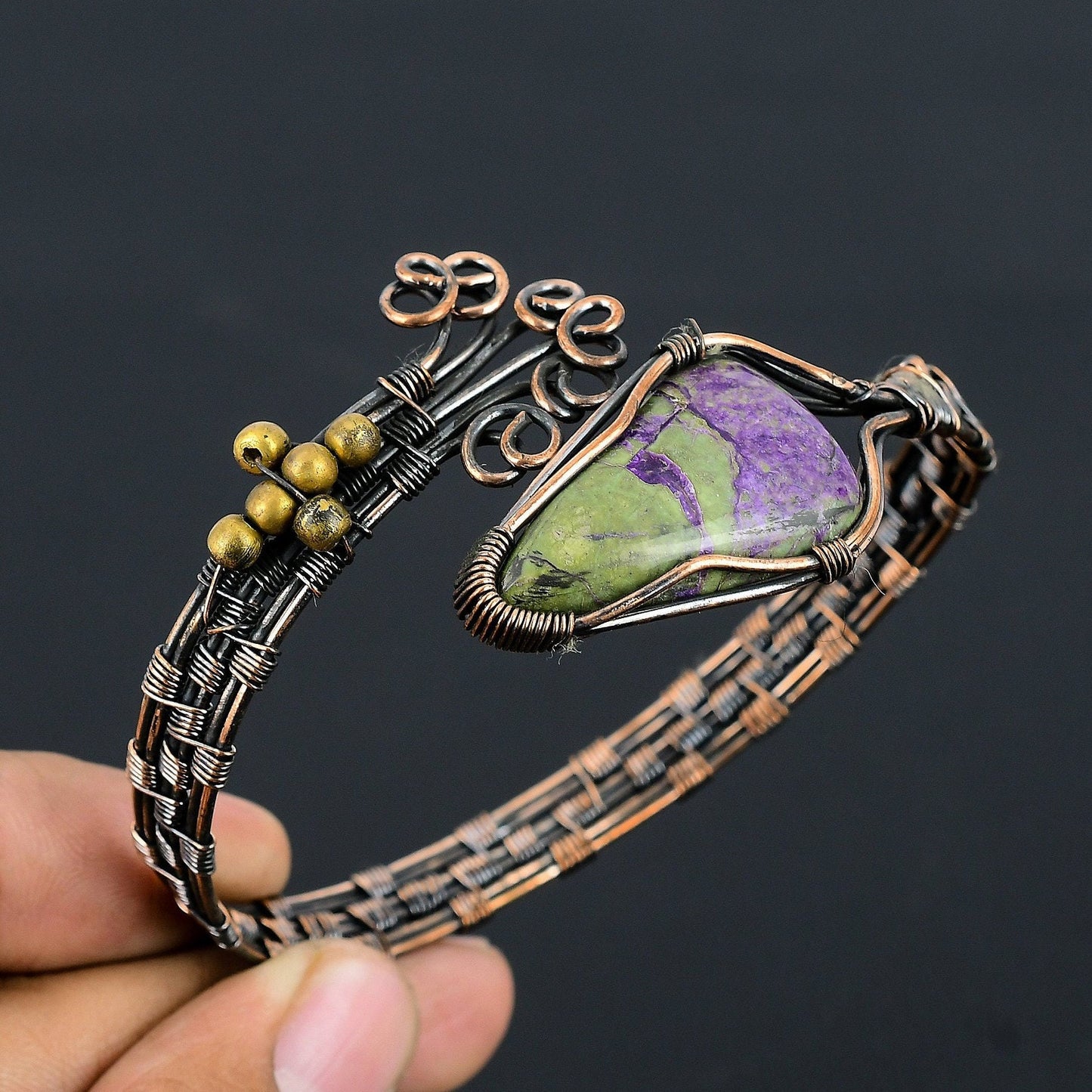 Purple Purpurite Gemstone Copper Cuff Bracelet