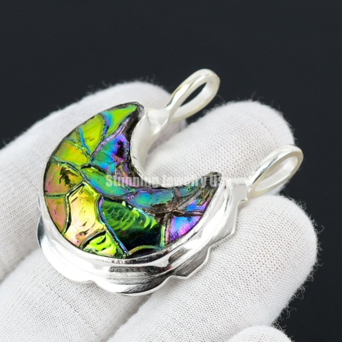 Black Obsidian Moon Gemstone Pendant