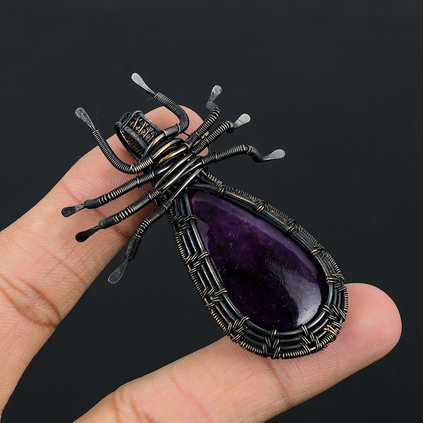 Purple Amethyst Gemstone Spider Pendant