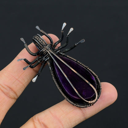 Purple Amethyst Gemstone Spider Pendant