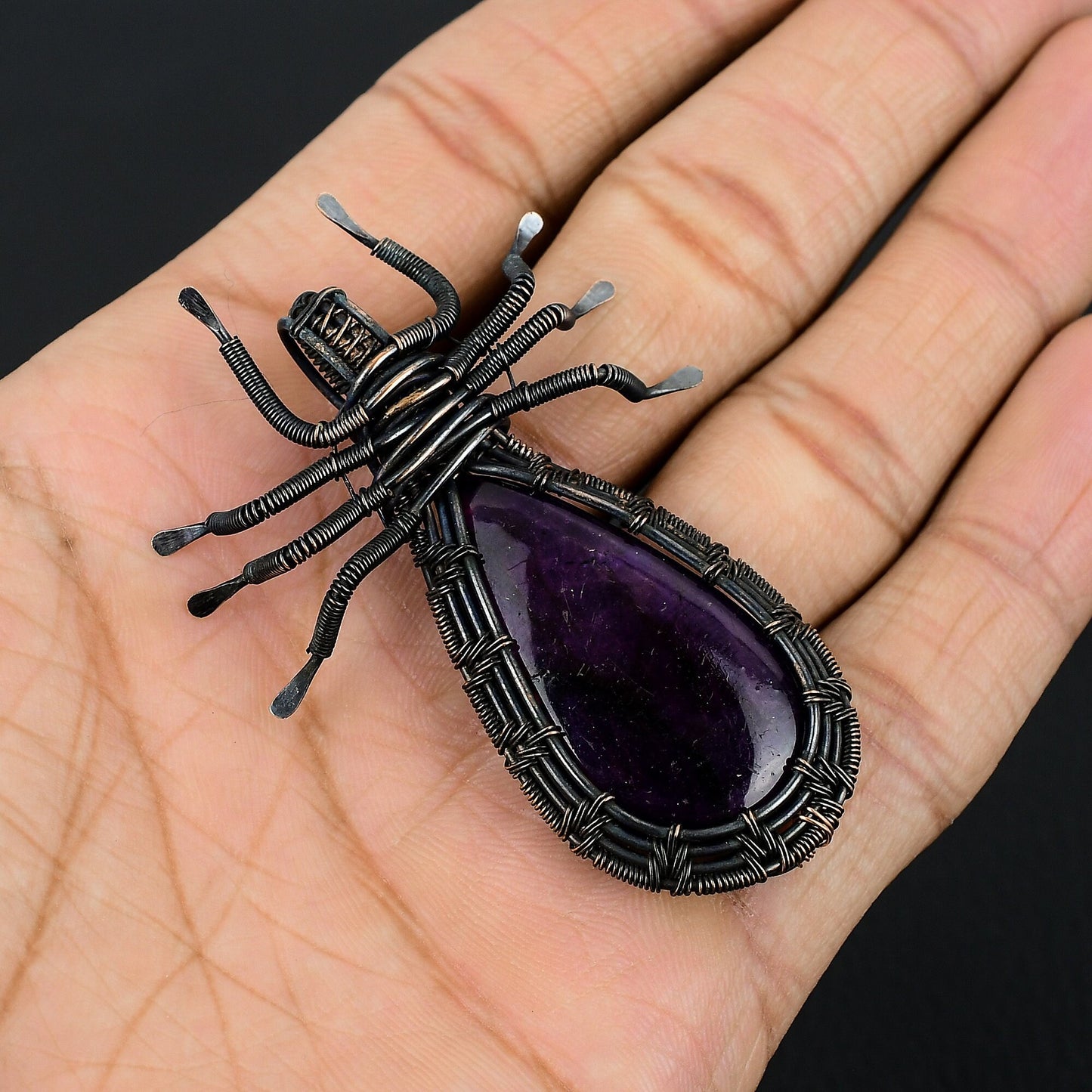 Purple Amethyst Gemstone Spider Pendant