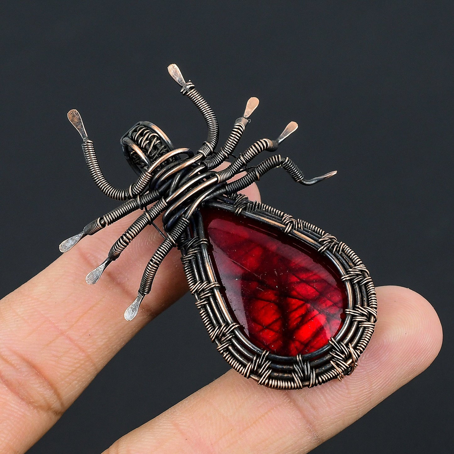Red Fire Labradorite Gemstone Pendant