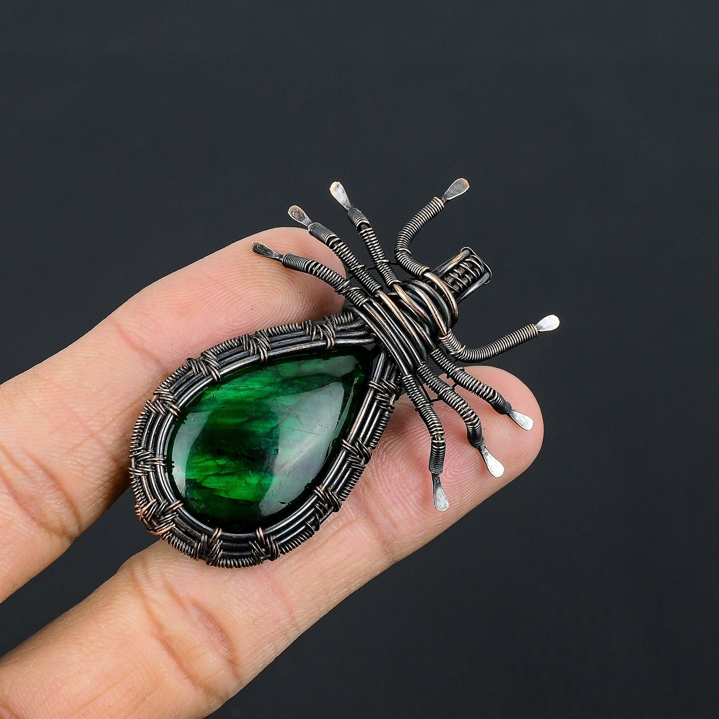 Green Labradorite Gemstone Spider Pendant