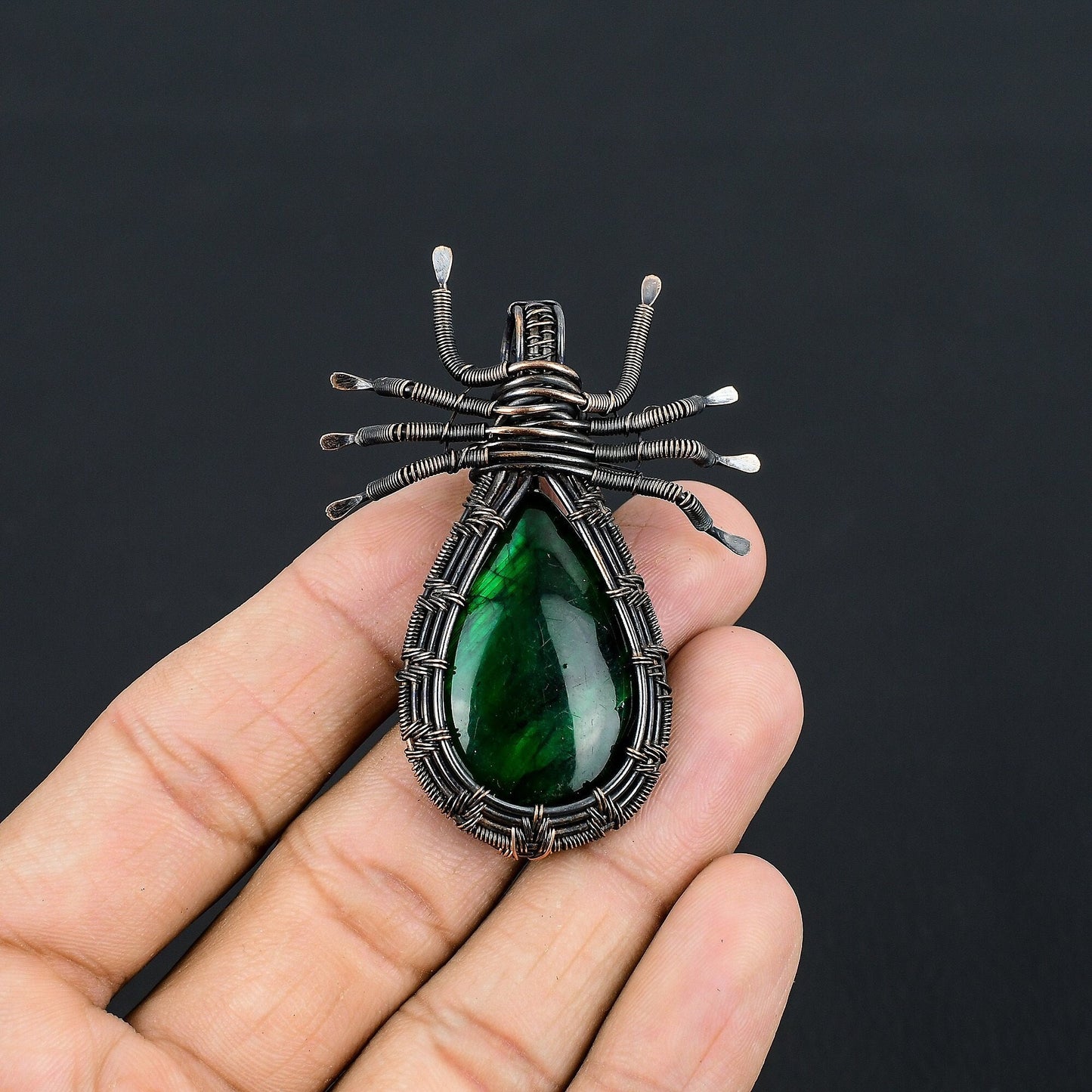 Green Labradorite Gemstone Spider Pendant