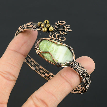 Green Swiss Opal Gemstone Copper Cuff Bracelet
