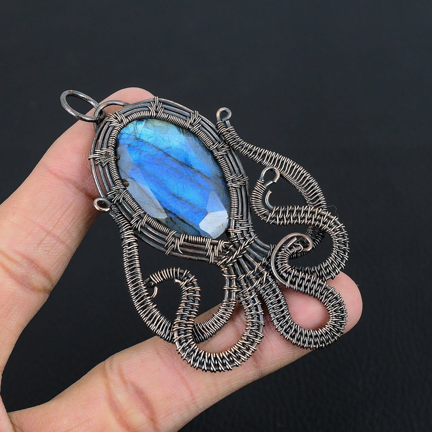 Blue Labradorite Octopus Gemstone Pendant