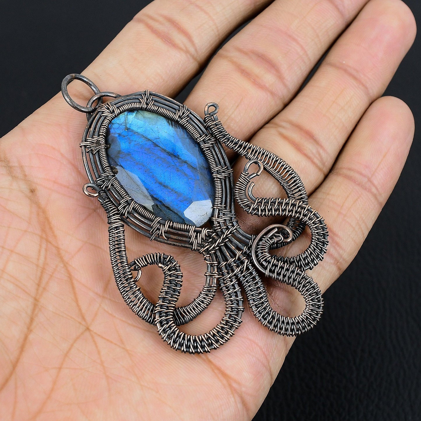 Blue Labradorite Octopus Gemstone Pendant