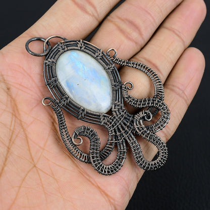 Copper Octopus Moonstone Gemstone Pendant