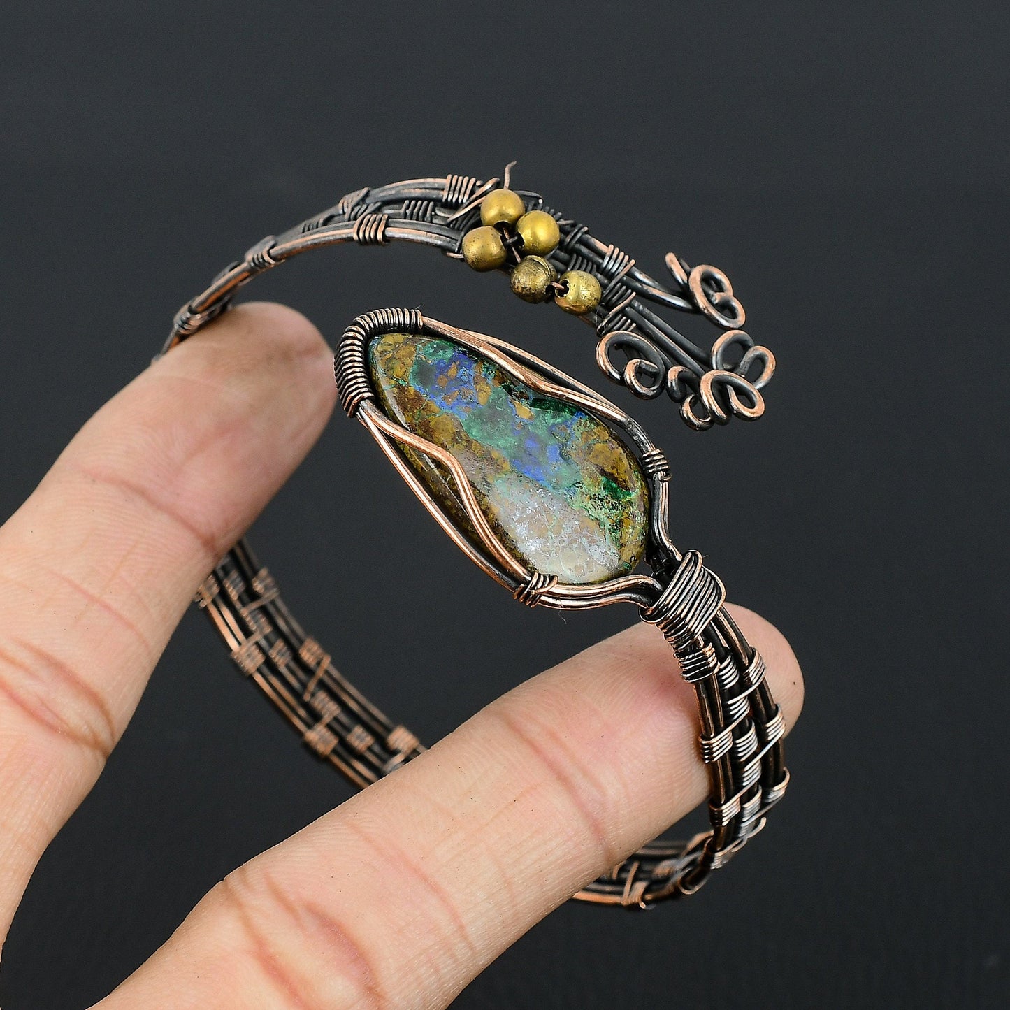Blue Azurite Gemstone Cuff Bracelet