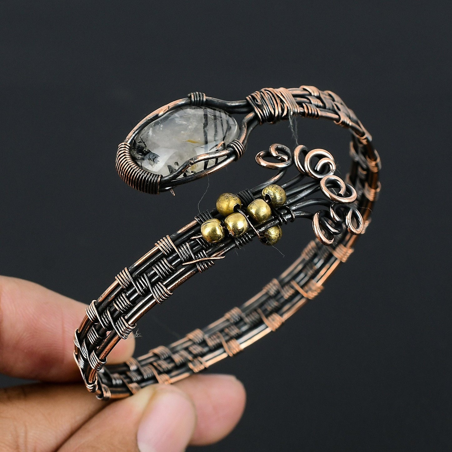 Black Rutile Gemstone Cuff Bracelet